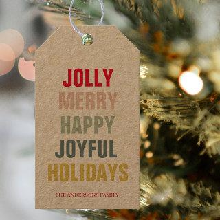 Colorful Jolly Merry Happy Joyful Holidays Gift Tags