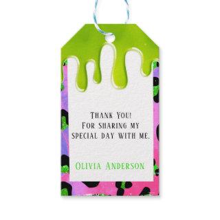 Colorful Leopard Green Slime 00th Birthday Party Gift Tags