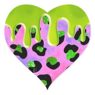 Colorful Leopard Green Slime 00th Birthday Party Heart Sticker