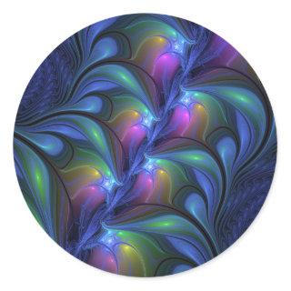Colorful Luminous Abstract Blue Pink Green Fractal Classic Round Sticker
