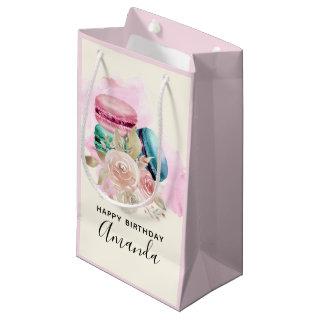 Colorful Macarons and Flowers Watercolor Birthday Small Gift Bag