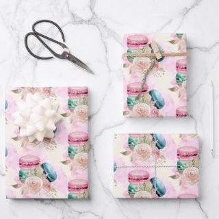 Colorful Macarons and Flowers Watercolor Pattern  Sheets