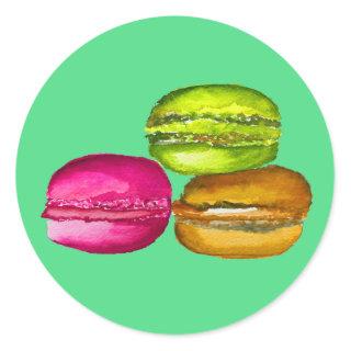 Colorful Macarons watercolor art funky Classic Round Sticker