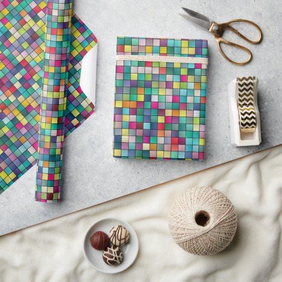 Colorful mosaic, geometric squares pattern