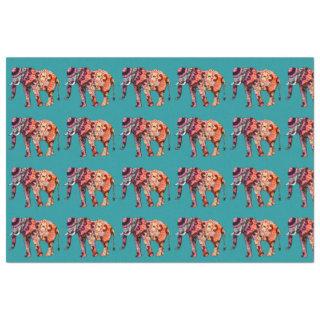 Colorful Multicolored Elephant on Teal Background Tissue Paper
