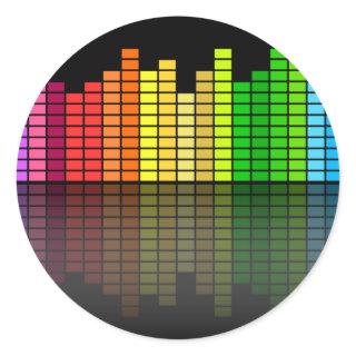 Colorful Music Equalizer w/Reflection, Cool Techno Classic Round Sticker