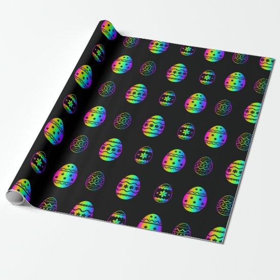 Colorful Neon Rainbow Easter Egg Pattern Black