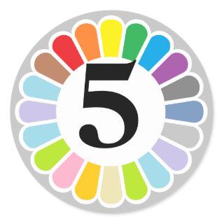 colorful number 5sticker classic round sticker