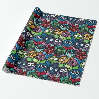 Colorful Owls Reading Cute Seamless Pattern