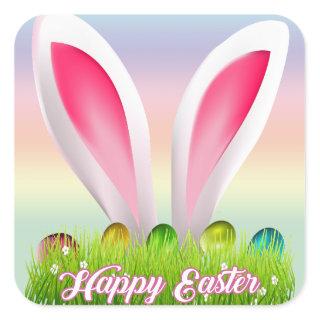 Colorful Pastel Bunny Ears Happy EASTER Square Sticker