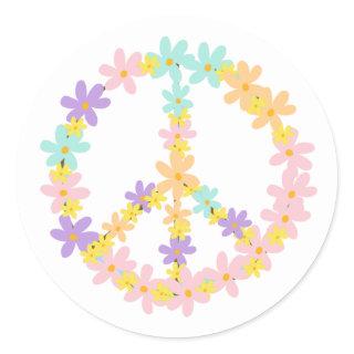 Colorful Pastel Mermaid Colors Floral Peace Sign  Classic Round Sticker