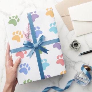 Colorful Pastel Rainbow Colors Dog Paws Pattern