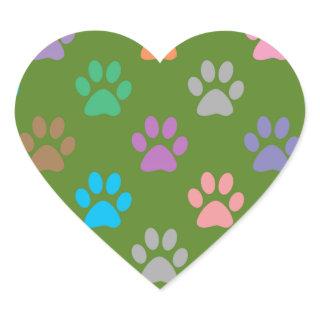 Colorful paw prints pattern heart sticker