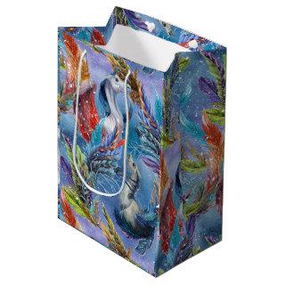 Colorful Pegasus & Feathers Illustration Pattern Medium Gift Bag