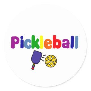 Colorful Pickleball Art Design Classic Round Sticker