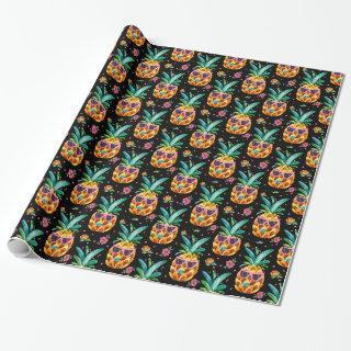 Colorful pineapple in summer glasses pattern