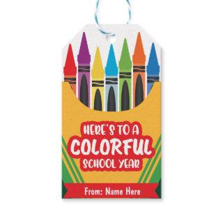 Colorful playful Crayola Color First Day Of School Gift Tags
