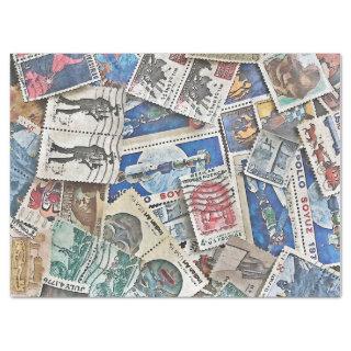 Colorful, Postmarked Stamps Tissue Paper