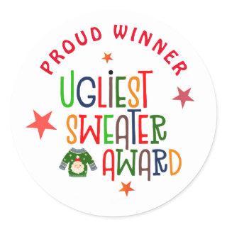 Colorful Proud Winner Ugliest Sweater Party Award Classic Round Sticker