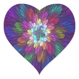 Colorful Psychedelic Flower Abstract Fractal Art Heart Sticker