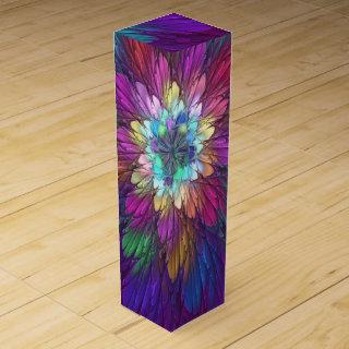 Colorful Psychedelic Flower Abstract Fractal Art Wine Box