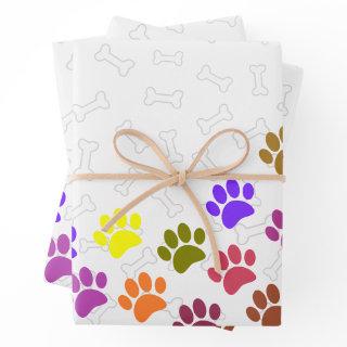 Colorful Puppy Paw Prints and Bones Custom Text  Sheets