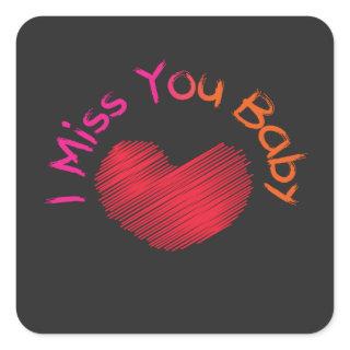 Colorful red I miss you with heart doddle Square Sticker
