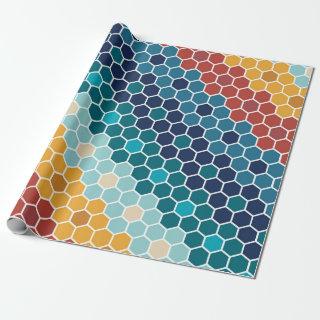 Colorful Retro Floral Mosaic Hexagon Pattern