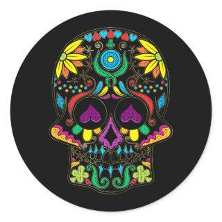 Colorful Retro Floral Sugar Skull 7 Classic Round Sticker