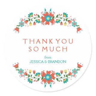 Colorful Retro Floral Wreath Thank You Sticker