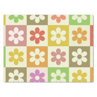 Colorful Retro Flowers on Checkerboard Pattern  Tissue Paper