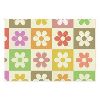 Colorful Retro Flowers on Checkerboard Pattern   Sheets