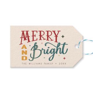 Colorful Retro Merry and Bright Christmas Gift Tags