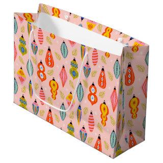 Colorful Retro Ornaments Christmas Pattern Large Gift Bag