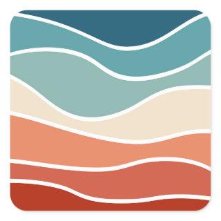 Colorful retro style waves square sticker