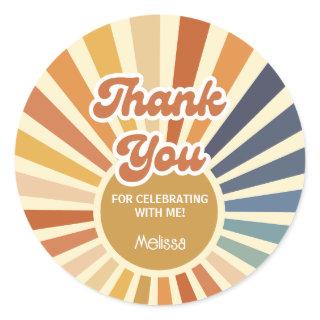 Colorful Retro Sun Groovy Wave Birthday Thank You Classic Round Sticker