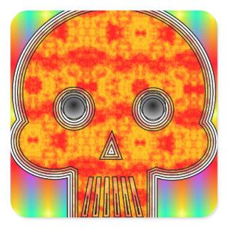 Colorful Robot Skull On Rainbow Background Square Sticker