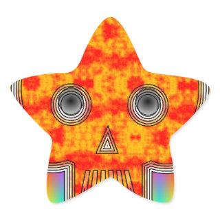 Colorful Robot Skull On Rainbow Background Star Sticker