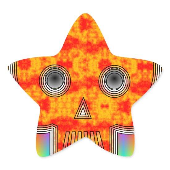 Colorful Robot Skull On Rainbow Background Star Sticker