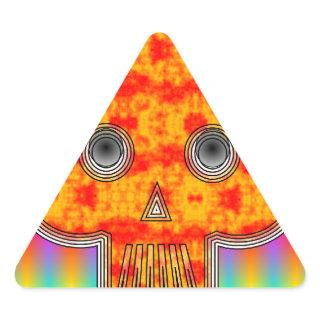 Colorful Robot Skull On Rainbow Background Triangle Sticker