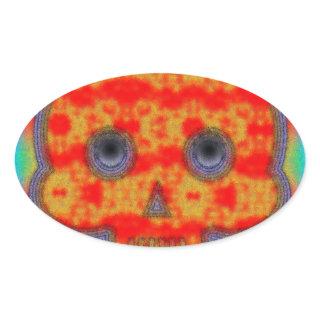 Colorful Robot Skull Painting Oval Sticker