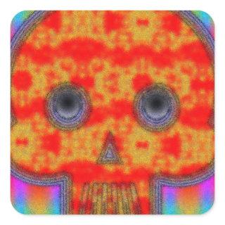Colorful Robot Skull Painting Square Sticker