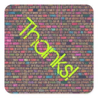 Colorful Rustic Brick Wall Texture Thanks Square Sticker