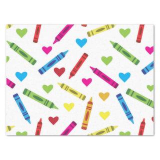 Colorful School Crayons Pattern with Hearts  Tissue Paper
