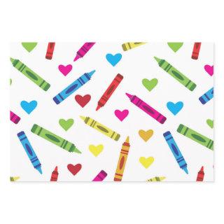 Colorful School Crayons Pattern with Hearts   Sheets