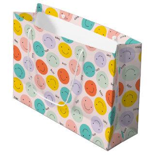Colorful Smiling Happy Face Pattern Large Gift Bag