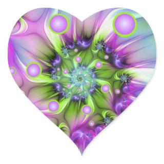 Colorful Spiral Round Shapes Abstract Fractal Art Heart Sticker