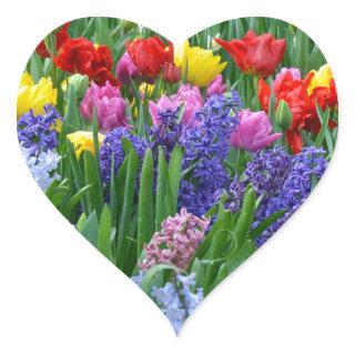 Colorful spring flower garden heart sticker