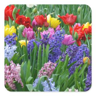 Colorful spring flower garden square sticker