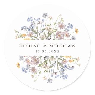 Colorful Spring Wildflower Meadow Garden Wedding  Classic Round Sticker